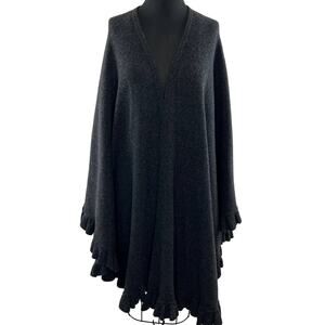 Gruppo Italiano Gray Wool Women Long Ruffle Fringe Wrap Poncho Size One Size OS